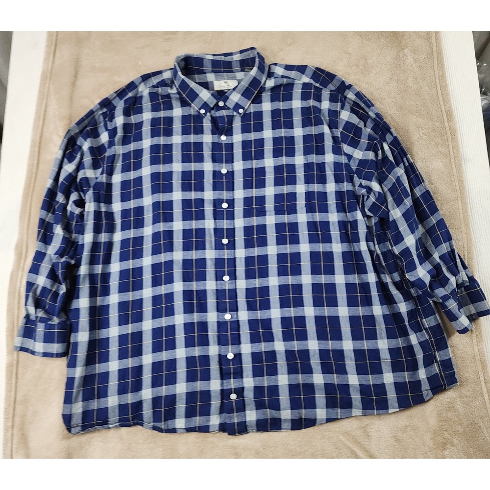 Oak Hill Shirt Mens 4XL‎ Big Blue Plaid 100% Cotton Button Down Long Sleeve EUC